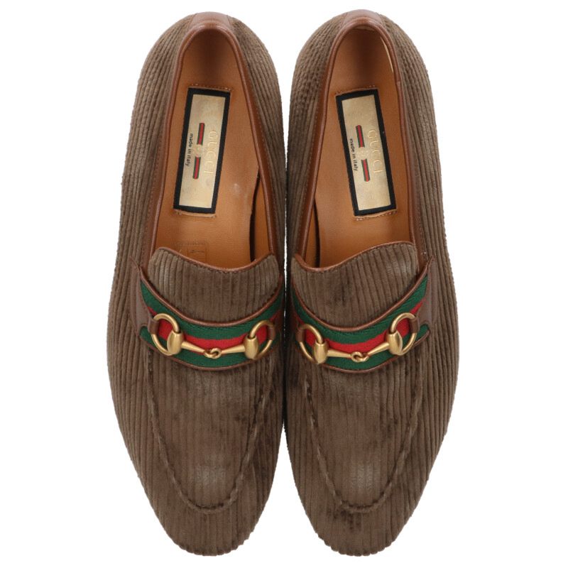 GUCCI Brown/Gold Horsebit Suede Loafers Size 8