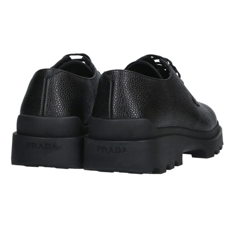 PRADA Black Stamped Leather Derby Shoes Size 7
