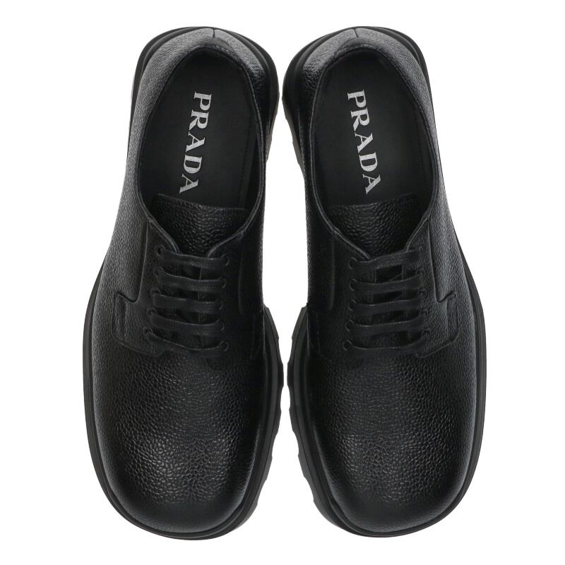 PRADA Black Stamped Leather Derby Shoes Size 7