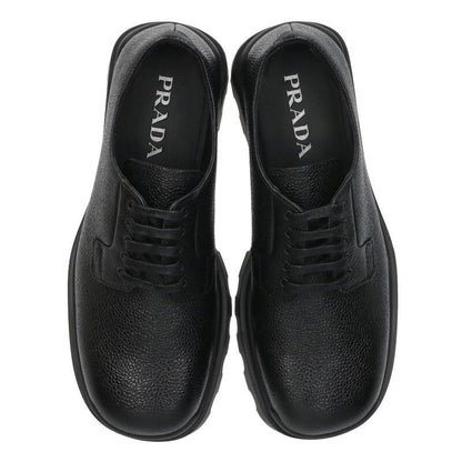 PRADA Black Stamped Leather Derby Shoes Size 7