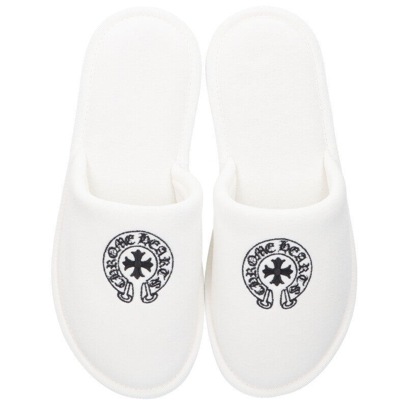 Chrome Hearts HOTEL SLIPPER Embroidered Horseshoe White Size M