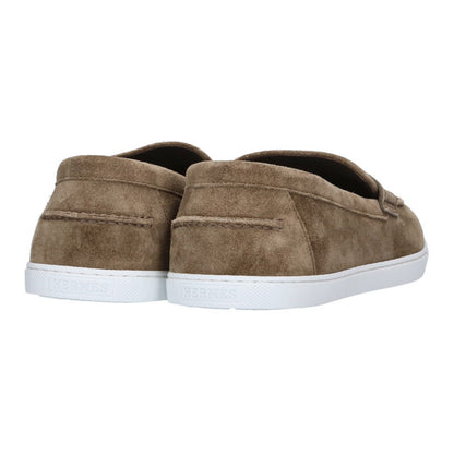 HERMES Job Moccasin Leather Shoes Brown Size 7.5
