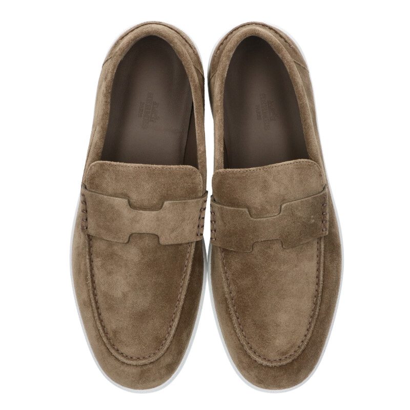 HERMES Job Moccasin Leather Shoes Brown Size 7.5