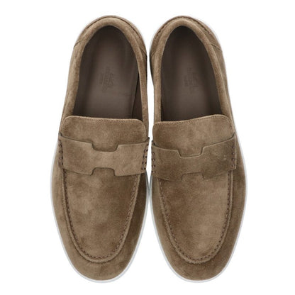HERMES Job Moccasin Leather Shoes Brown Size 7.5
