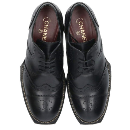 CHANEL 26SS CC Mark Lace-up Leather Shoes Black Size 9.5