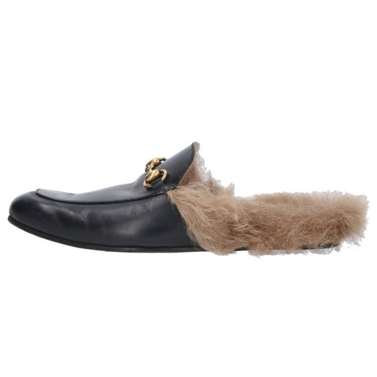 GUCCI Princetown Horsebit Fur Leather Loafers Black Size 7