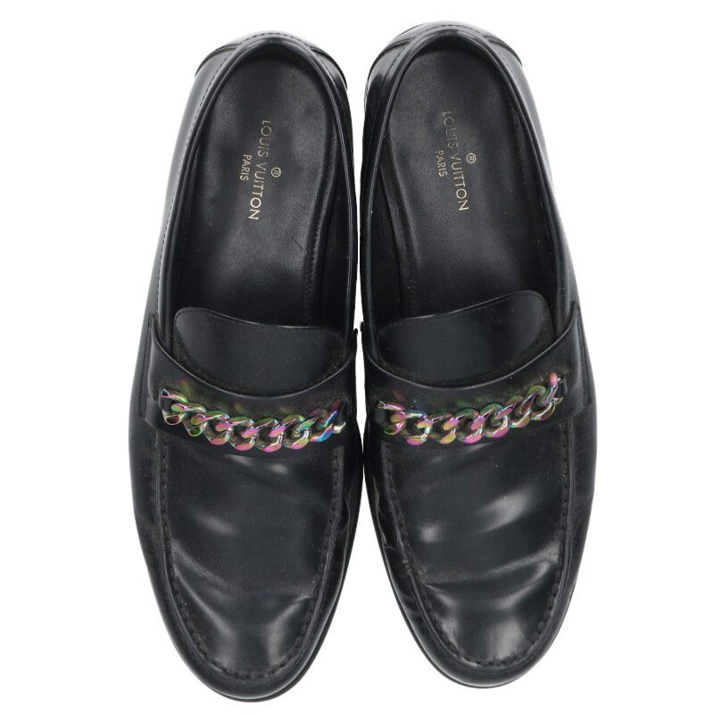 LOUISVUITTON Collier Chain Loafer Shoes Black Size 8