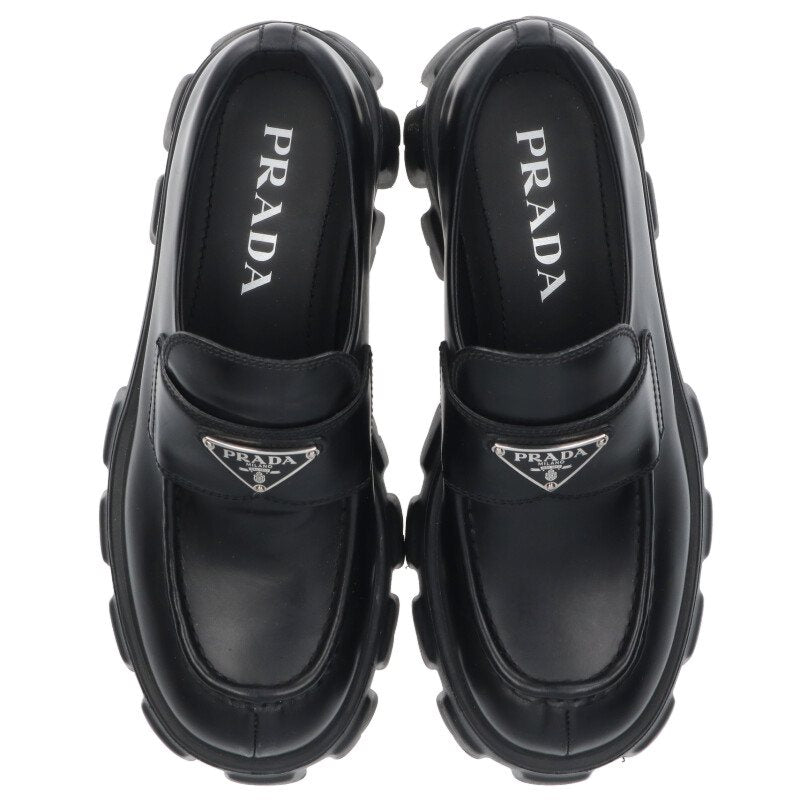 PRADA Monolith Brushed Leather Loafers Black Size 5