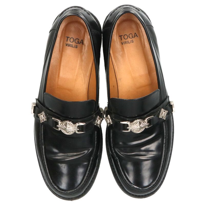 TOGA VIRILIS Metal Leather Loafers Black/Silver Size 8.5