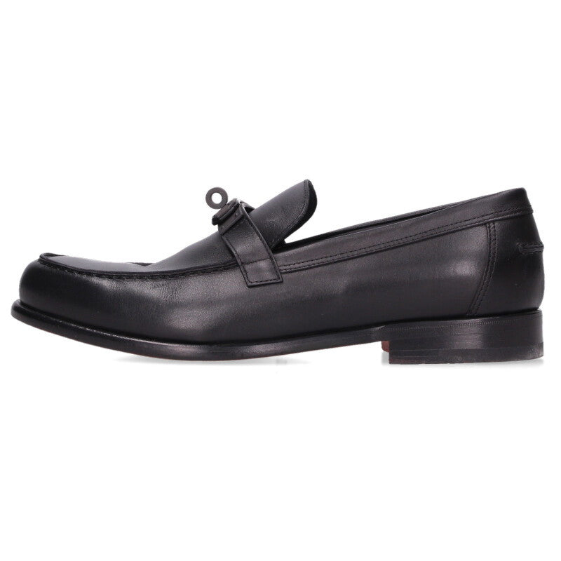HERMES Destin Kelly Buckle Leather Moccasins Black Size 42A