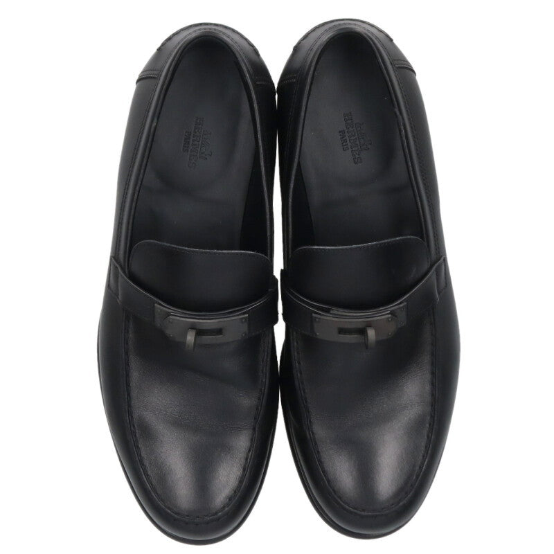 HERMES Destin Kelly Buckle Leather Moccasins Black Size 42A