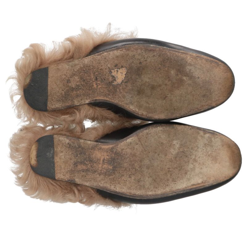 GUCCI Princetown Horsebit Fur Slippers Black Size 7