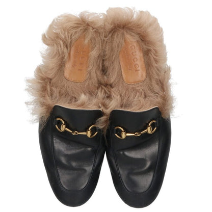 GUCCI Princetown Horsebit Fur Slippers Black Size 7