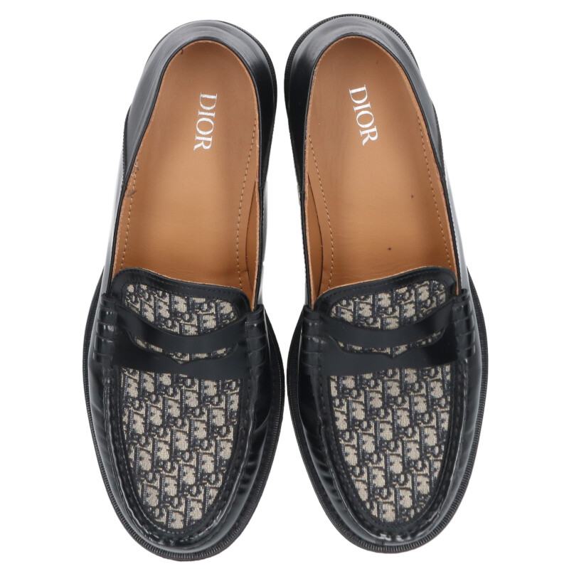 DIOR Oblique All-Over Leather Loafers Black/Gray Size 6.5