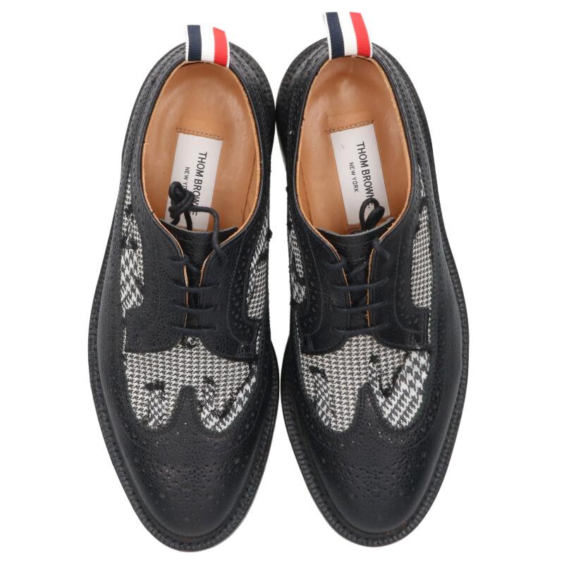 THOM BROWNE Houndstooth Panel Wingtip Shoes Black Size 8