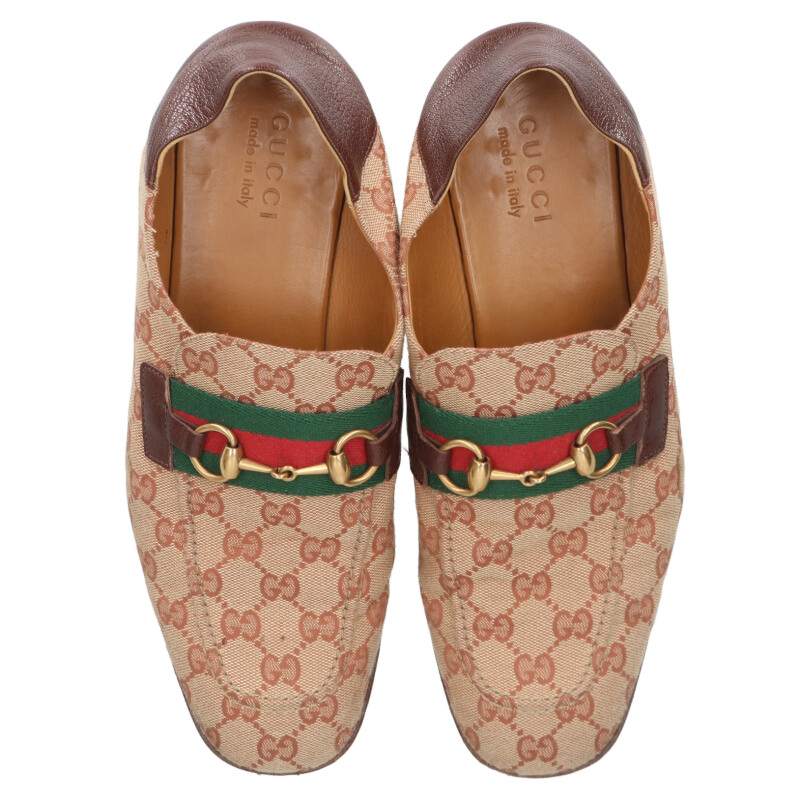 GUCCI Horsebit GG Babouche Loafers Beige/Brown Size 9
