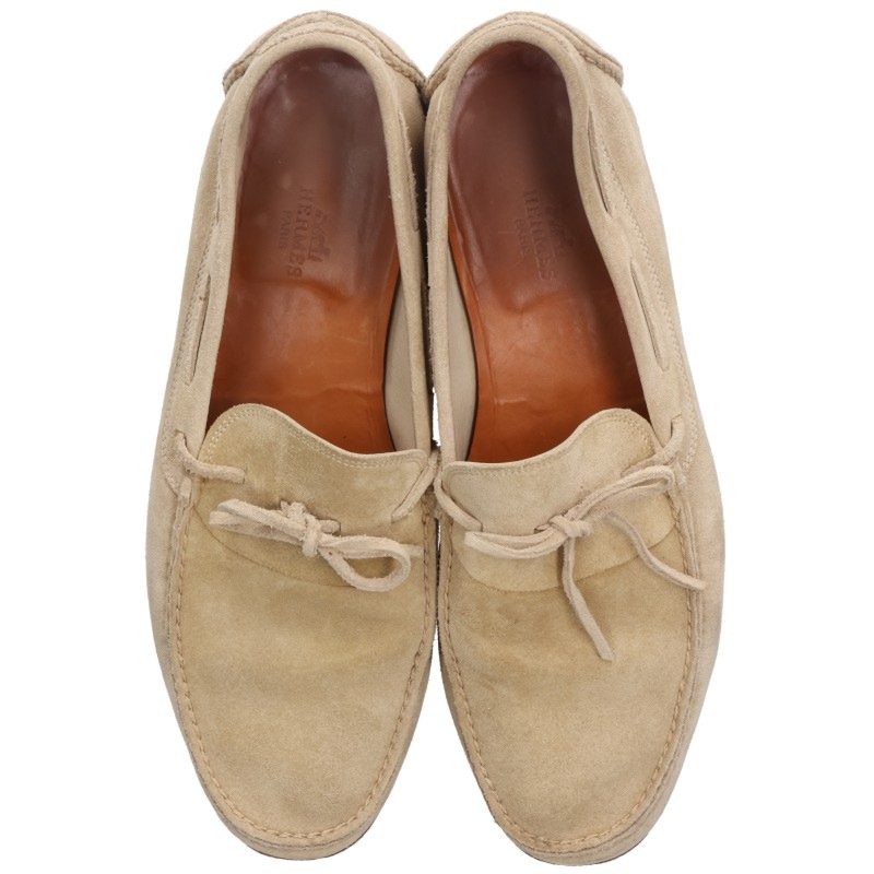 HERMES Suede Deck Shoes Beige Size 8