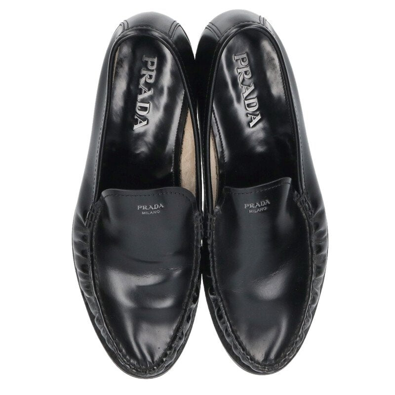 PRADA Brushed Leather Loafers Black Size 8