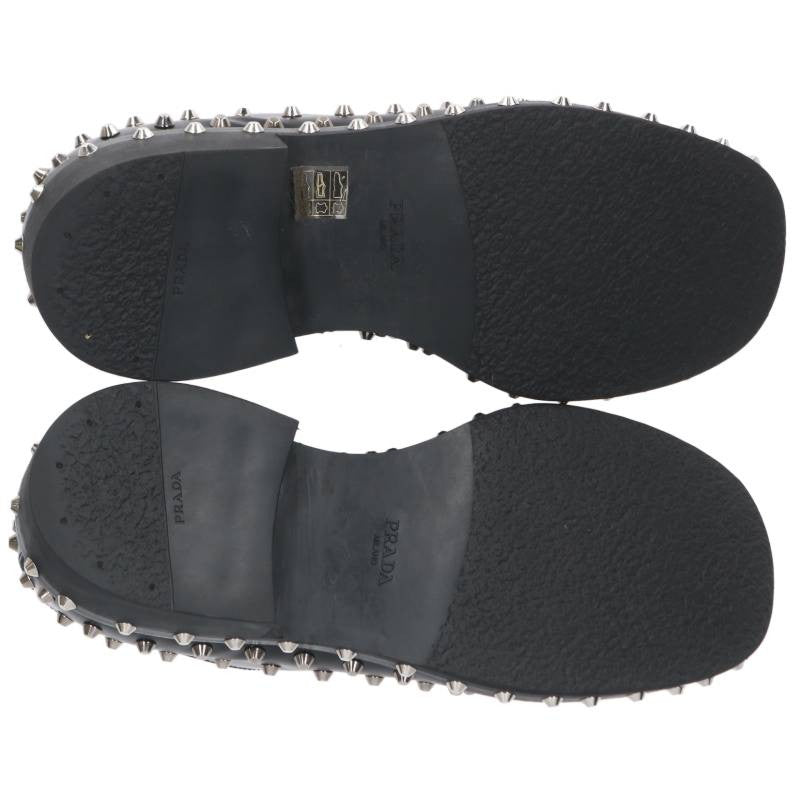 PRADA Studded Leather Shoes Black/Silver Size 8.5