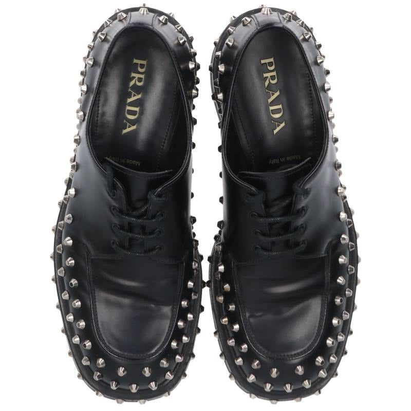 PRADA Studded Leather Shoes Black/Silver Size 8.5