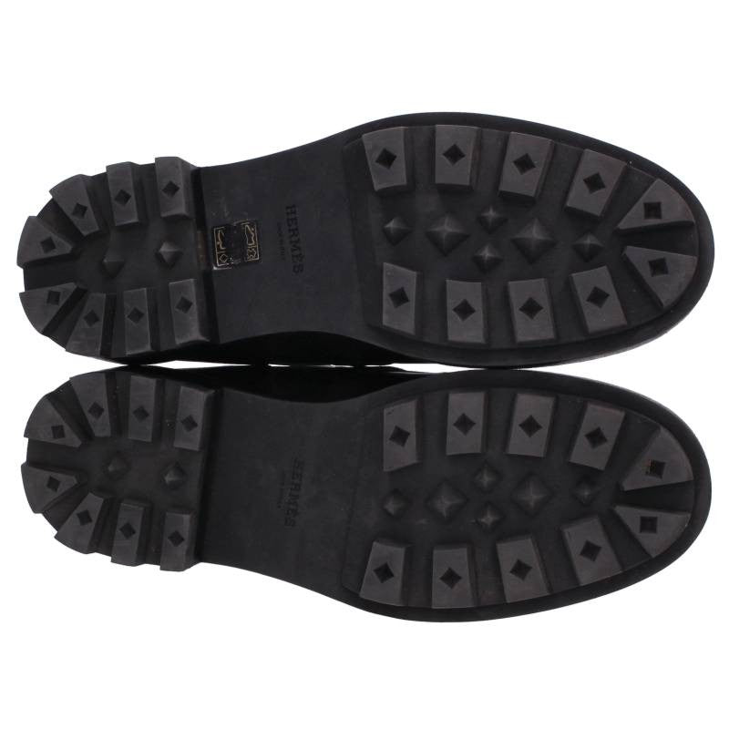 HERMES Kelly Buckle Leather Shoes Black Size 9.5