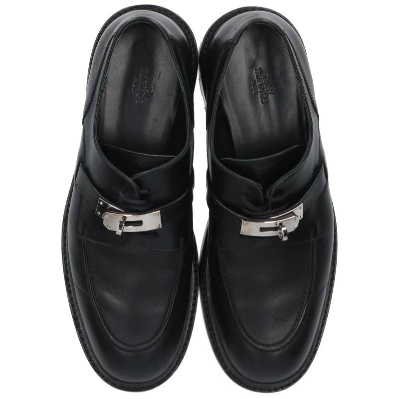 HERMES Kelly Buckle Leather Shoes Black Size 9.5