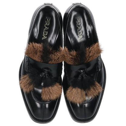PRADA Fur Tassel Loafer Black/Brown Size 9