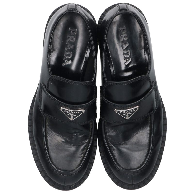 PRADA Chocolate Brushed Leather Loafers Black Size 7