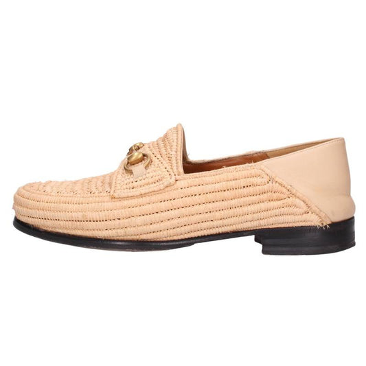 GUCCI Raffia Horsebit Loafer Shoes Beige Size 8.5