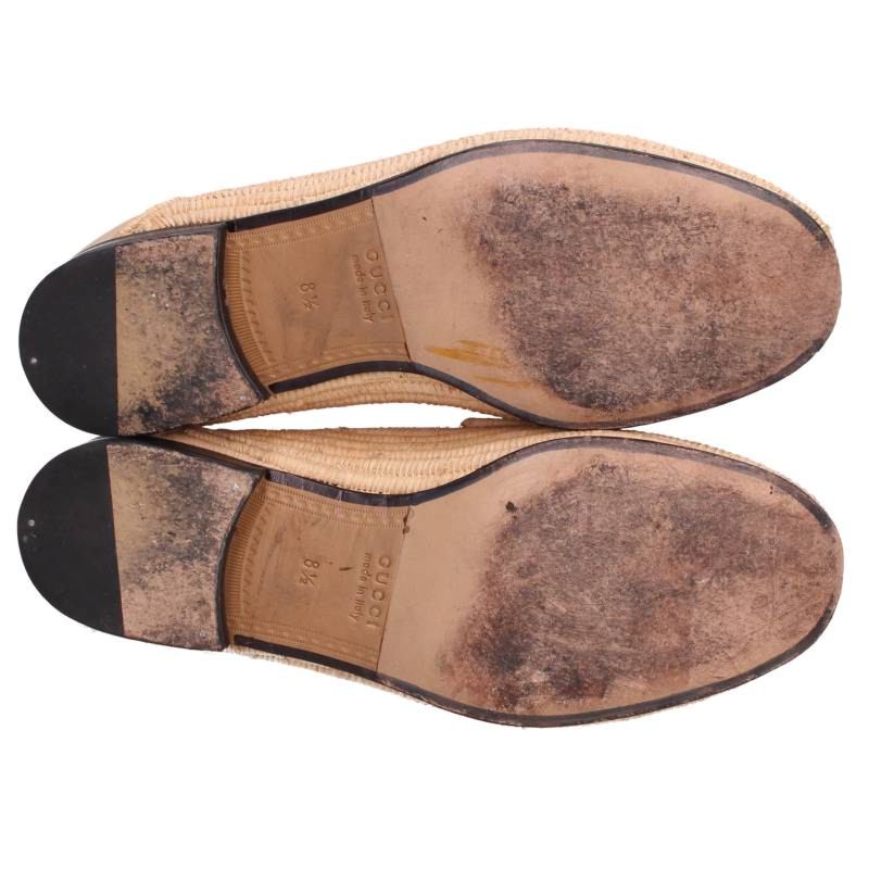 GUCCI Raffia Horsebit Loafer Shoes Beige Size 8.5