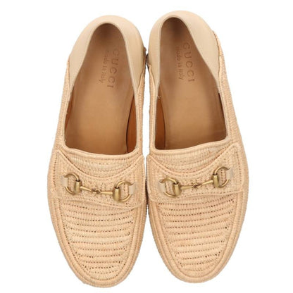 GUCCI Raffia Horsebit Loafer Shoes Beige Size 8.5