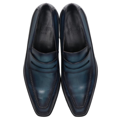 Berluti Andy Patina Leather Loafers Blue Size 7