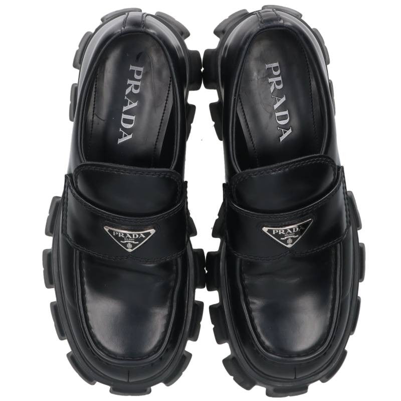 PRADA Monolith Brushed Leather Loafers Black Size 6.5