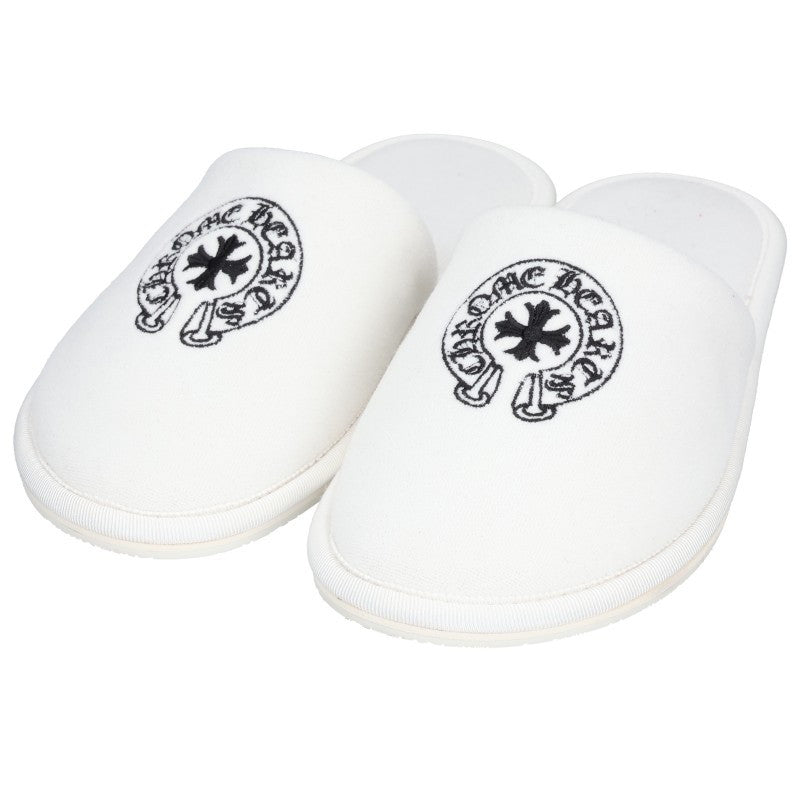 Chrome Hearts Horseshoe Embroidered Slippers White Size XS