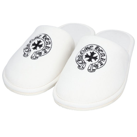Chrome Hearts Horseshoe Embroidered Slippers White Size XS