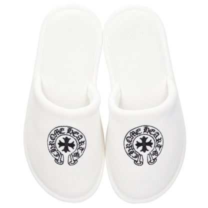 Chrome Hearts Horseshoe Embroidered Slippers White Size XS