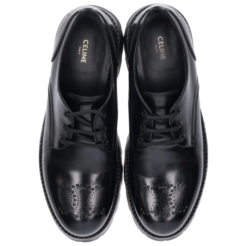 CELINE Punched Ranger Derby Leather Shoes Black Size EU 39