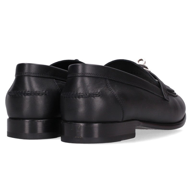 HERMES Destin Kelly Buckle Loafers Black Silver Size 39.5