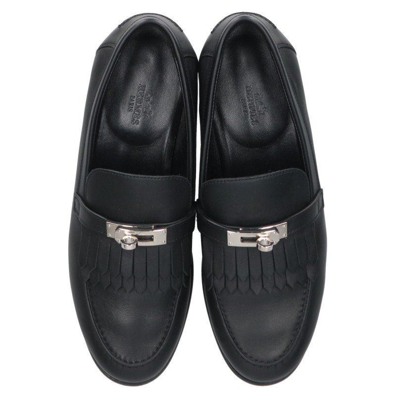 HERMES Destin Kelly Buckle Loafers Black Silver Size 39.5