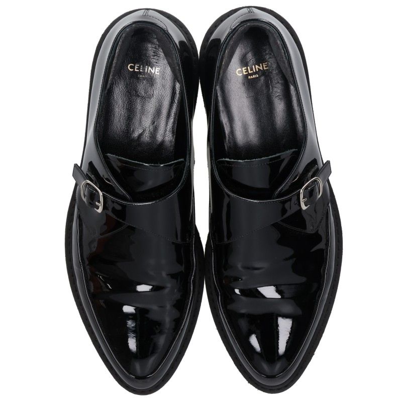 CELINE Patent Monk Strap Creeper Shoes Black Sneakers Size EU 42