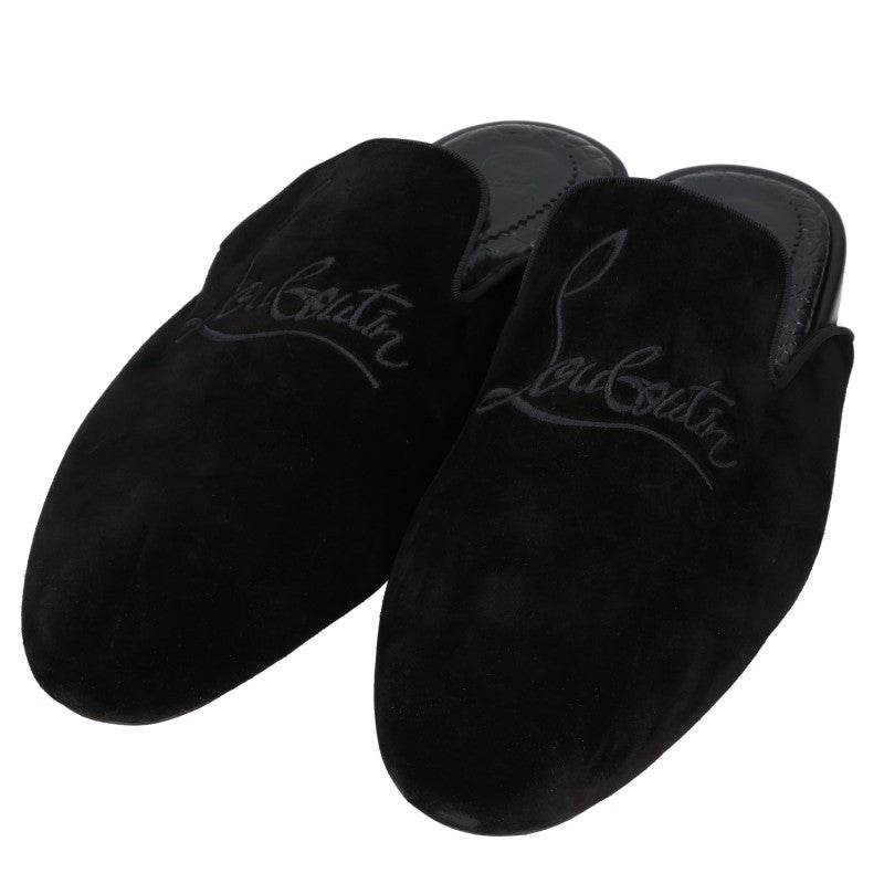 Christian Louboutin Suede Flat Mules Black Sandals Size 43.5