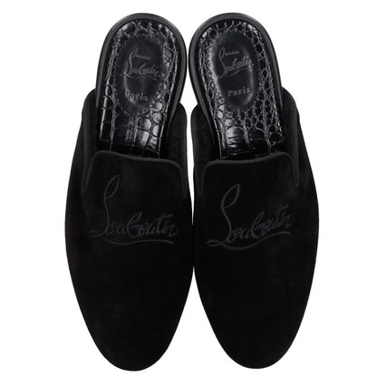 Christian Louboutin Suede Flat Mules Black Sandals Size 43.5