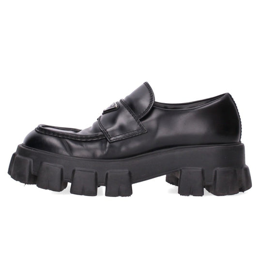 PRADA 2DE129 Monolith Brushed Leather Loafers Black Size 8
