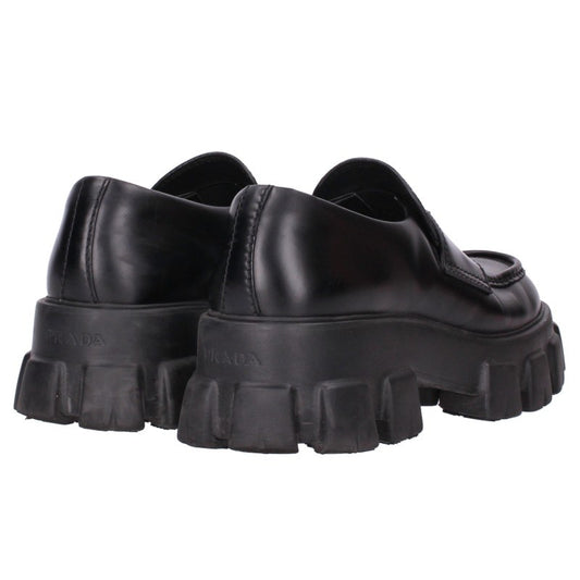 PRADA 2DE129 Monolith Brushed Leather Loafers Black Size 8