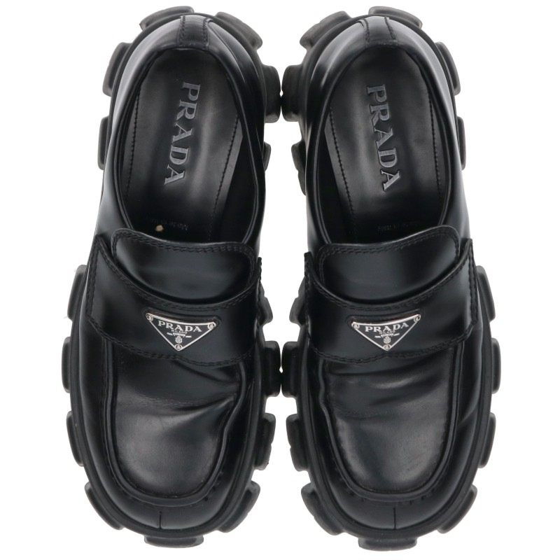 PRADA 2DE129 Monolith Brushed Leather Loafers Black Size 8