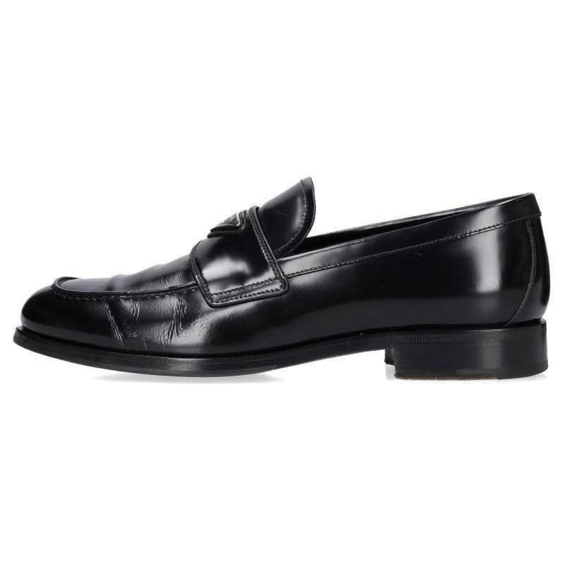 PRADA Triangle Logo Brushed Leather Loafers Black Size 9