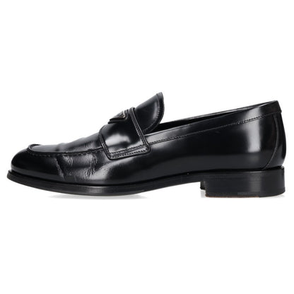 PRADA Triangle Logo Brushed Leather Loafers Black Size 9