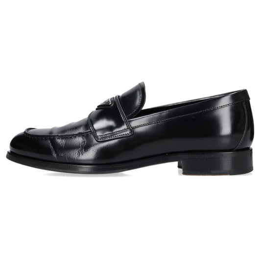 PRADA Triangle Logo Brushed Leather Loafers Black Size 9