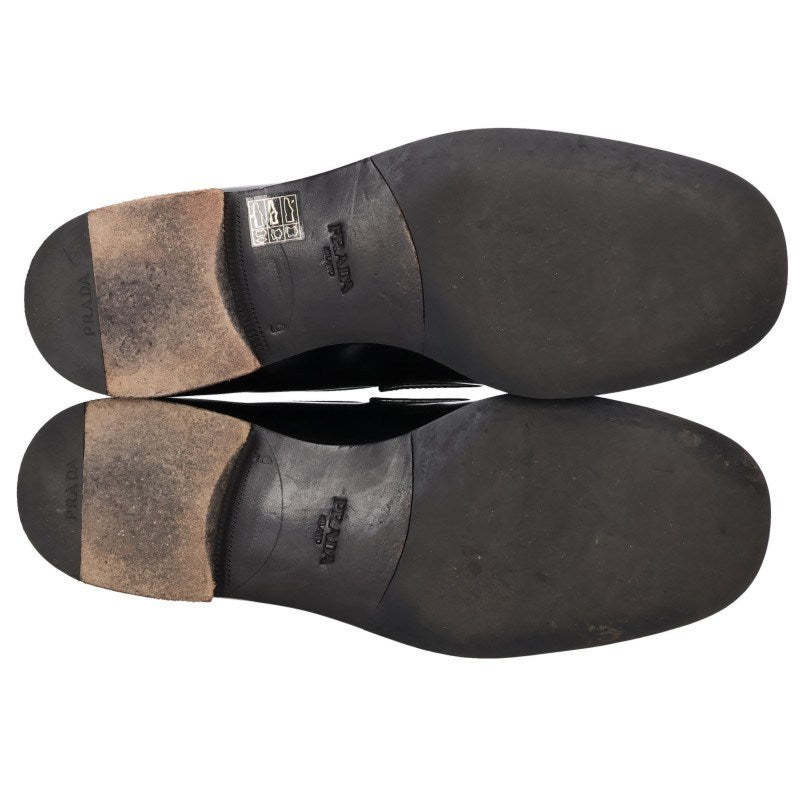 PRADA Triangle Logo Brushed Leather Loafers Black Size 9