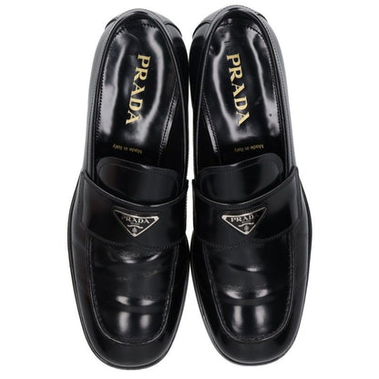 PRADA Triangle Logo Brushed Leather Loafers Black Size 9